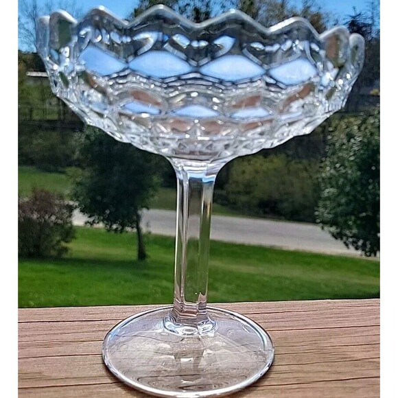 Fostoria American Pattern Clear Compote Stemmed 6 inches FLAW - Picture 12 of 14